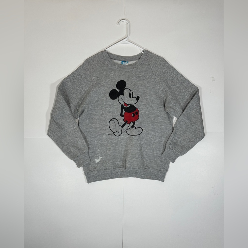 Vintage 80s Mickey Mouse Sweatshirt Classic Gray Adult Sz Large Walt Disney READ